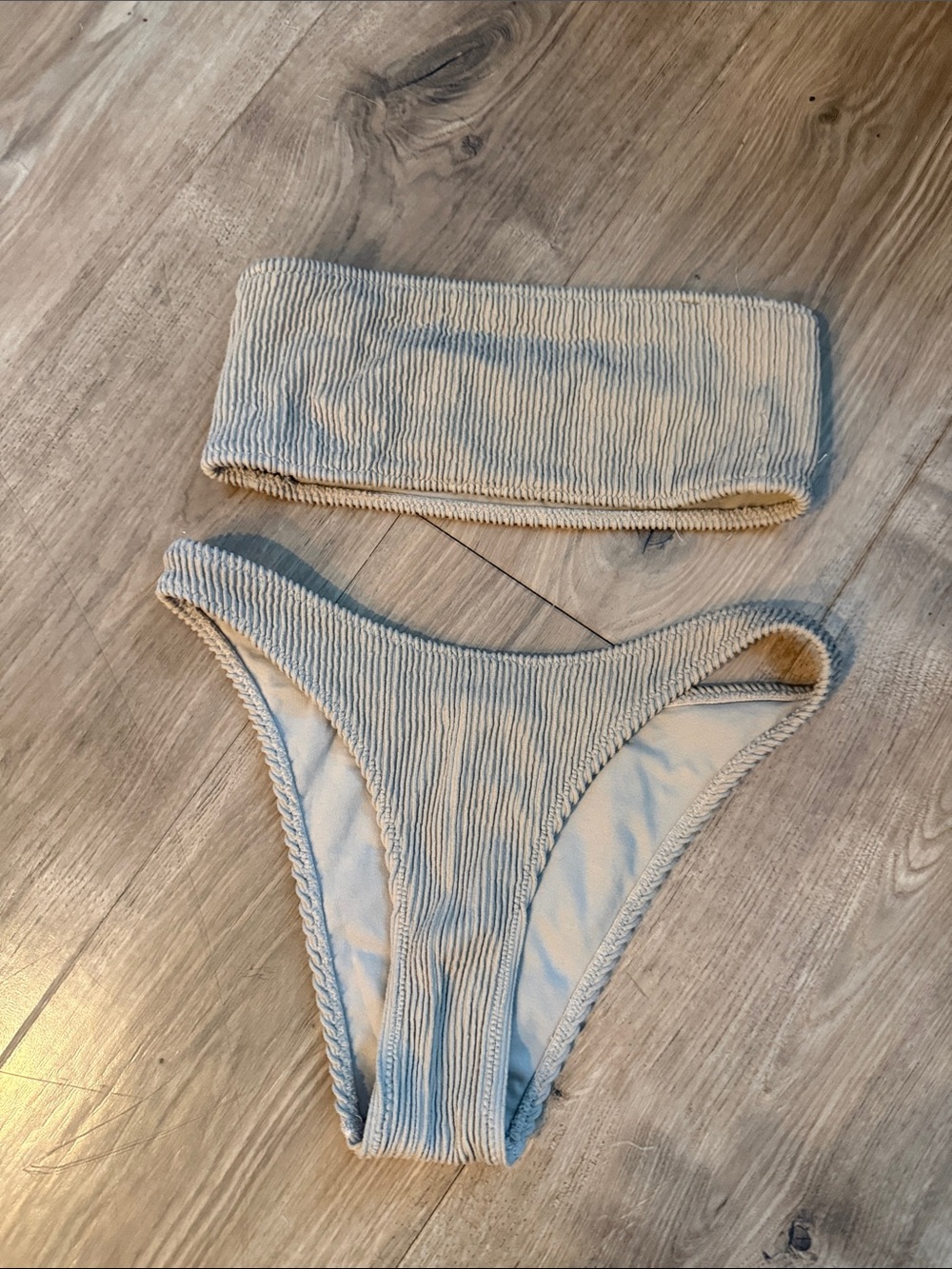 Light Beige Ribbed Bandeau Bikini Set